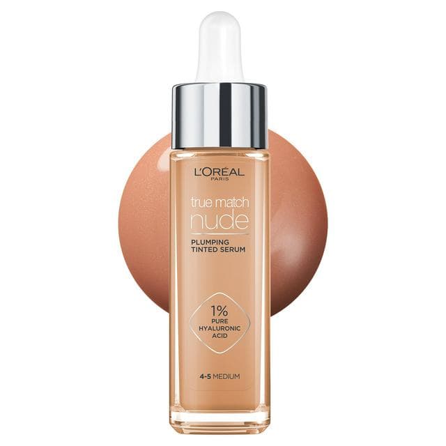 L'Oreal Paris True Match Nude Plumping Tinted Serum, 1% Hyaluronic Acid, Shade 4-5 Medium - gallery image 1