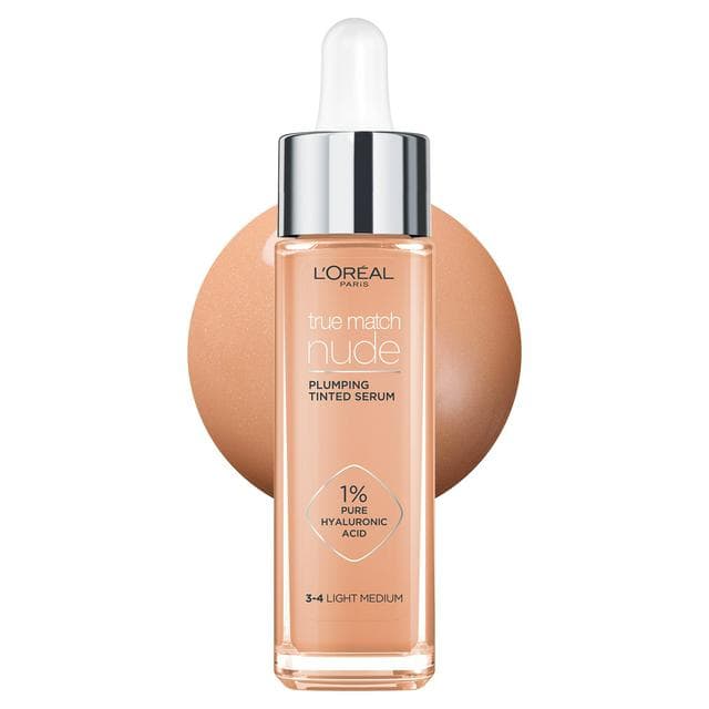 L'Oreal Paris True Match Nude Plumping Tinted Serum, 1% Hyaluronic Acid, Shade 3-4 Light-Medium - gallery image 1