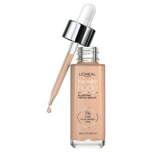 L'Oreal Paris True Match Nude Plumping Tinted Serum, 1% Hyaluronic Acid, Shade 3-4 Light-Medium