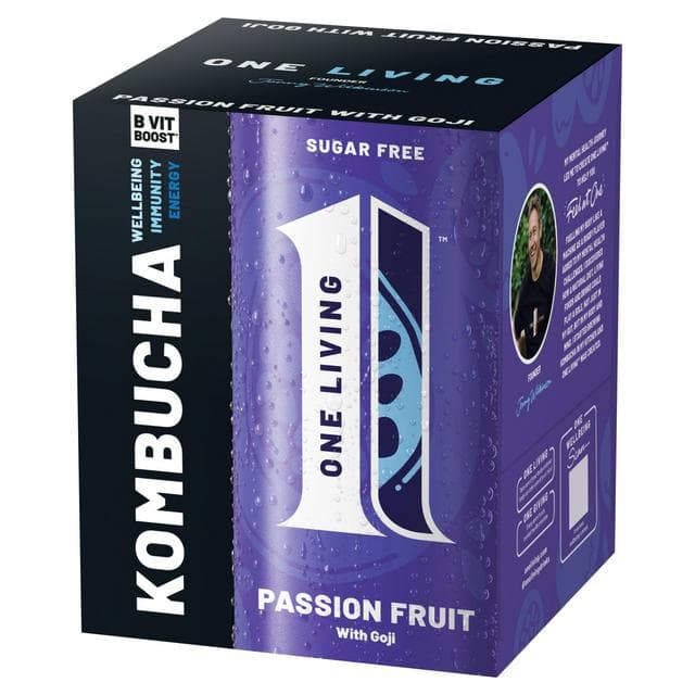 One Living Sugar Free Passion Fruit Kombucha with Goji 4x250ml - gallery image 1