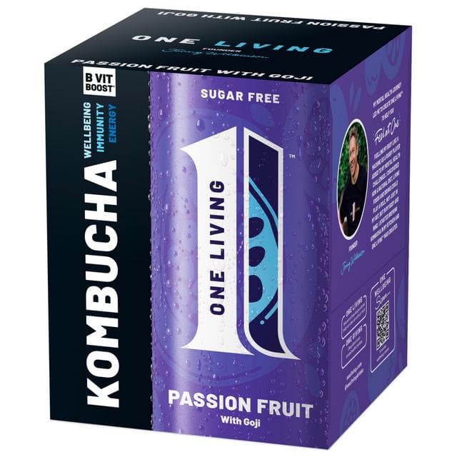 One Living Sugar Free Passion Fruit Kombucha with Goji 4x250ml - gallery image 2
