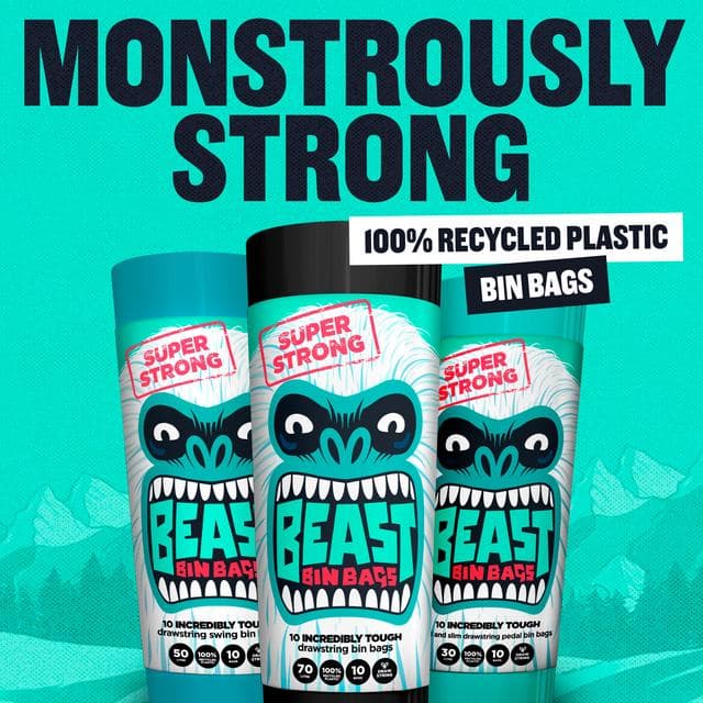 Beast Incredibly Tough Drawstring Bin Bags x10 70L - gallery image 2