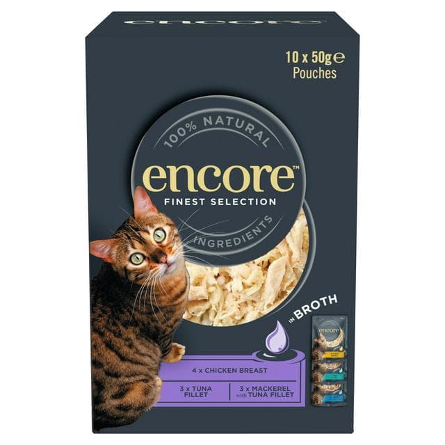 Encore Finest Selection in Broth Natural Wet Cat Food Pouches 10 x 50g - gallery image 1