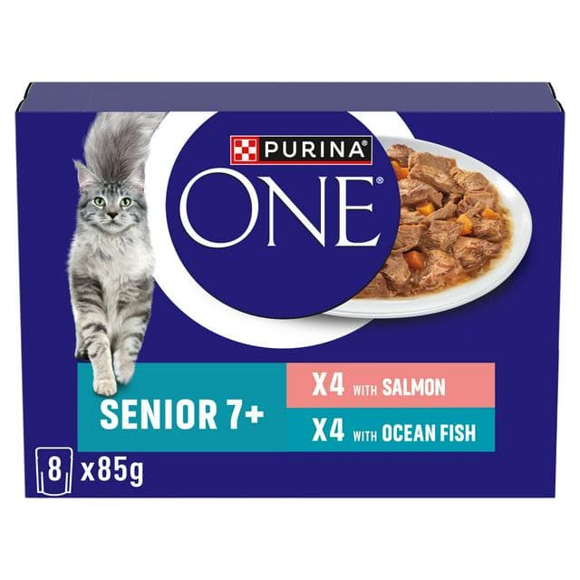 Purina One Senior 7+ Mini Fillets Salmon & Ocean Fish Wet Cat Food 8 x 85g - gallery image 1