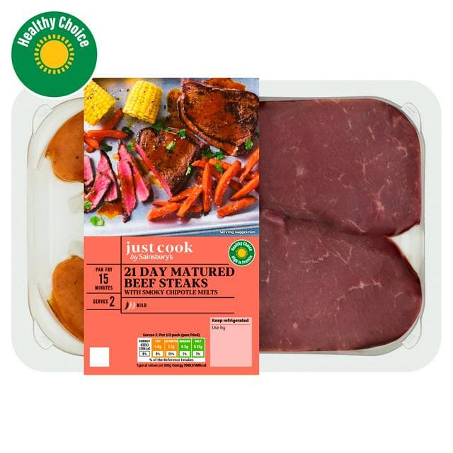 Sainsbury's Just Cook 300g 21 Day Matured Beef Steaks with Smoky Chipotle Melts - gallery image 1