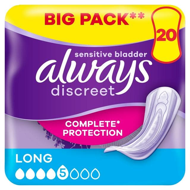 Always Discreet Incontinence Plus Womens Long Pads x20 - gallery image 1