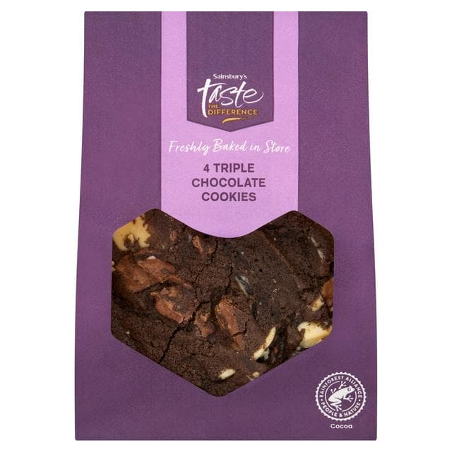 Sainsbury's Triple Belgian Chocolate Cookies, Taste the Difference x4 - gallery image 1