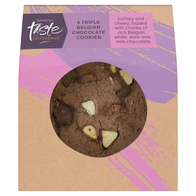 Sainsbury's Triple Belgian Chocolate Cookies, Taste the Difference x4 - gallery image 1