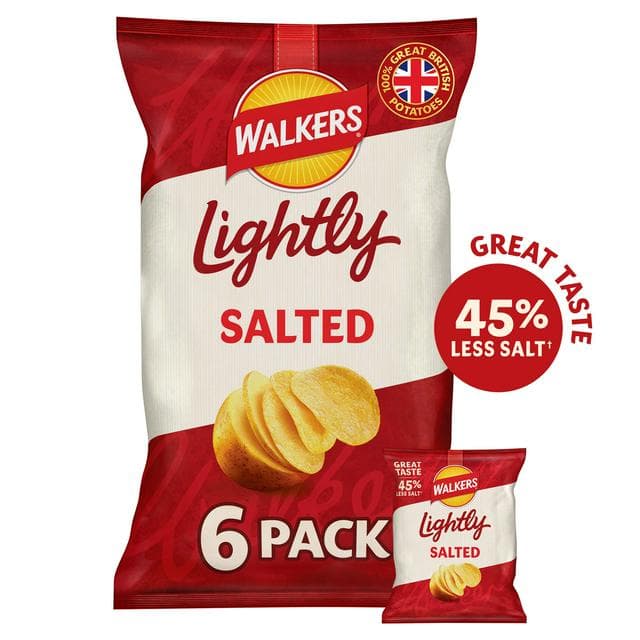 Walkers Less Salt Lightly Salted Multipack Crisps 6x25g - gallery image 1