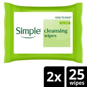 Simple Kind to Skin Cleansing Wipes Biodegradable Make Up Remover Wipes 50pc