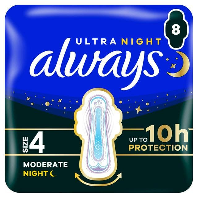 Always Ultra Sanitary Towels Secure Night Wings Size 4 Pads x8 - gallery image 1