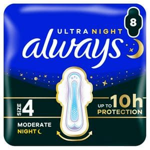 Always Ultra Sanitary Towels Secure Night Wings Size 4 Pads x8