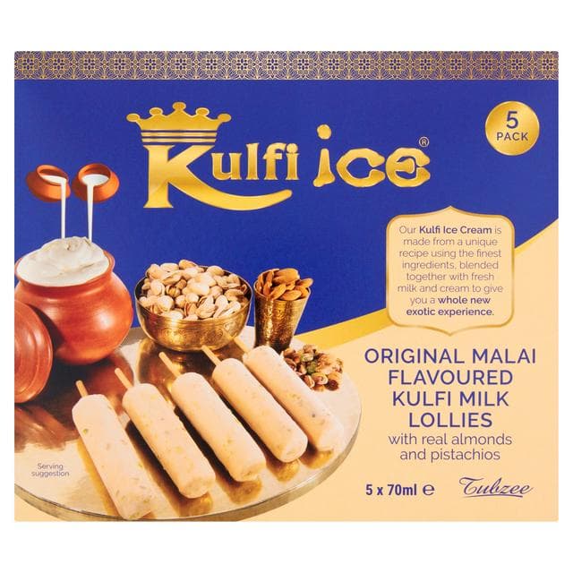 Kulfi Ice Original Malai Flavoured Kulfi Milk Ice Lollies with Real Almonds & Pistachios 5x70ml - gallery image 1