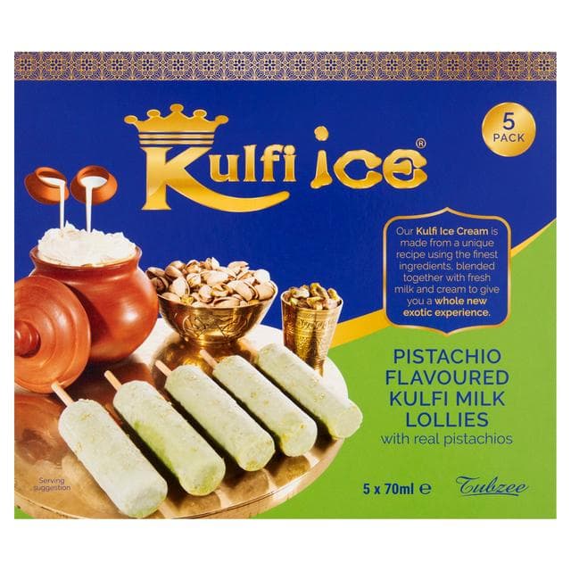 Kulfi Ice Pistachio Flavoured Kulfi Milk Ice Lollies with Real Pistachios 5x70ml - gallery image 1