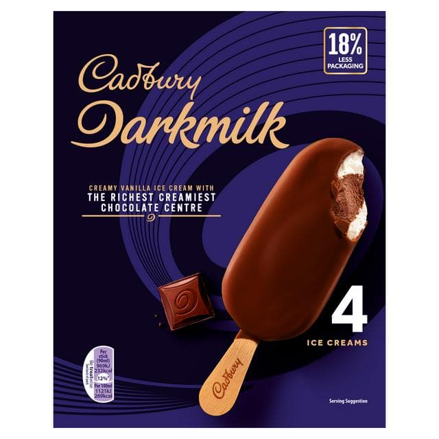 Cadbury Darkmilk Ice Creams 4x90ml - gallery image 1