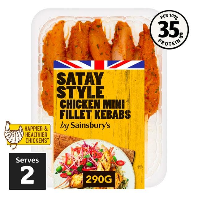 Sainsbury's 290g Satay Style British Chicken Breast Fillet Kebabs - gallery image 1