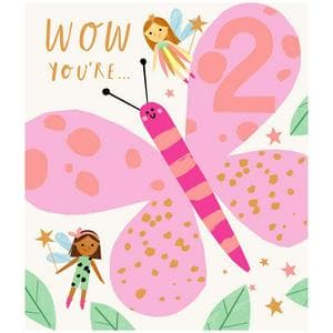 Sainsbury's Butterfly and Fairies Age 2 Birthday Greeting Card Design