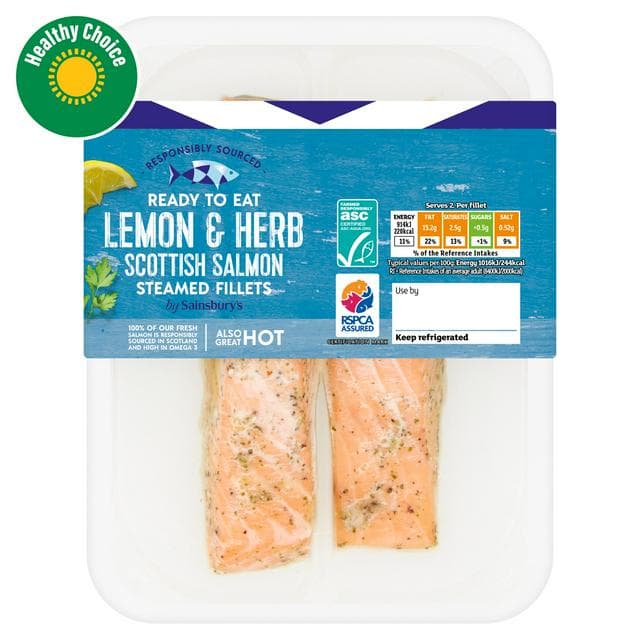 Sainsbury's Lemon & Herb Steamed ASC Scottish Salmon Portions x2 180g (Ready to eat) - gallery image 1