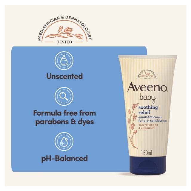 Aveeno Soothing Relief Emollient Dry Skin Baby Cream 150ml - gallery image 4
