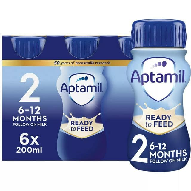 Aptamil 2 Follow On Baby Milk Formula Liquid 6-12 Months Multipack Ready To Feed 6x200ml - gallery image 1