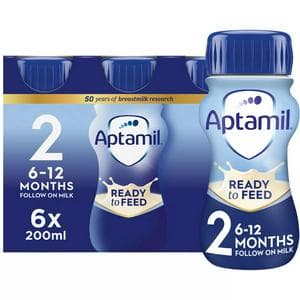 Aptamil 2 Follow On Baby Milk Formula Liquid 6-12 Months Multipack Ready To Feed 6x200ml