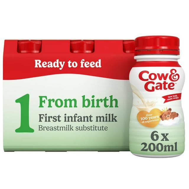 Cow & Gate 1 First Infant Baby Milk Formula Liquid From Birth Multipack Ready To Feed 6x200ml - gallery image 1