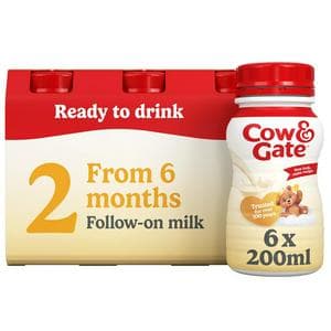 Cow & Gate 2 Follow On Baby Milk Formula Liquid 6-12 Months Multipack Ready To Feed 6x200ml