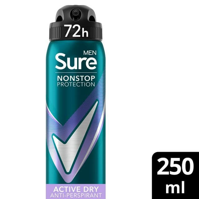 Sure Men 250ml Active Dry 72h Nonstop Protection Antiperspirant Deodorant - gallery image 1