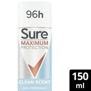 Sure Maximum Protection Clean Scent Anti Perspirant Aerosol 150ml