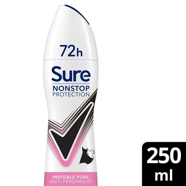 Sure 250ml Invisible Pure 72h Nonstop Protection Antiperspirant Aerosol Deodorant - gallery image 1