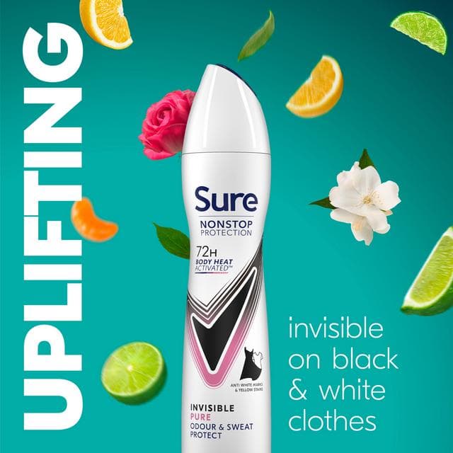 Sure 250ml Invisible Pure 72h Nonstop Protection Antiperspirant Aerosol Deodorant - gallery image 3