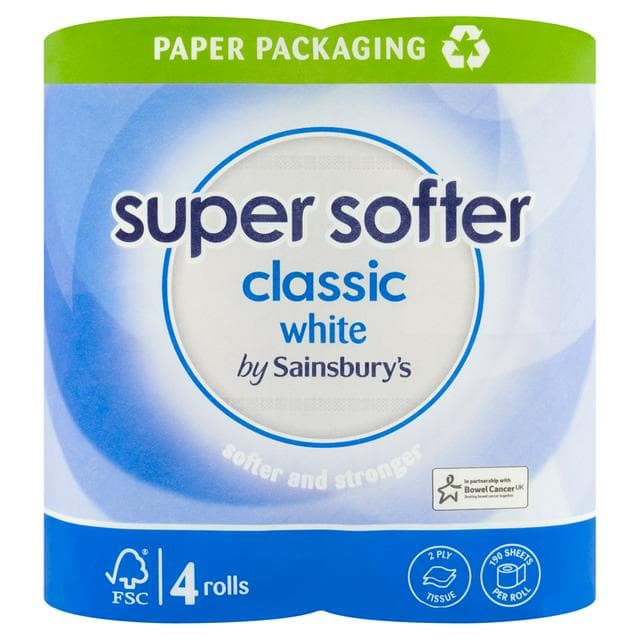 Sainsbury's Super Softer Classic Toilet Tissue Rolls x4 - gallery image 1