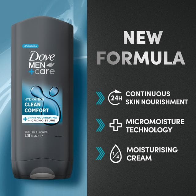 Dove Men+Care 400ml Clean Comfort 3 in 1 Hair, Face and Body Wash Shower Gel - gallery image 2