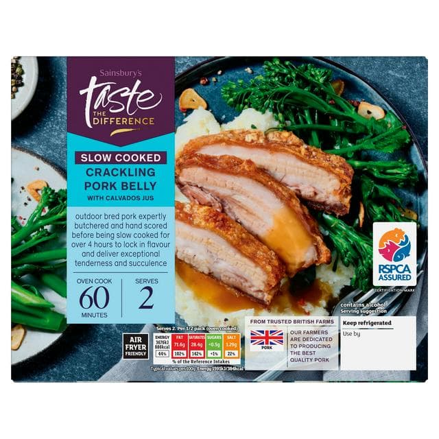 Sainsbury's Slow Cooked Outdoor Bred Hand Scored Crackling British Pork Belly, Taste the Difference 560g - gallery image 1
