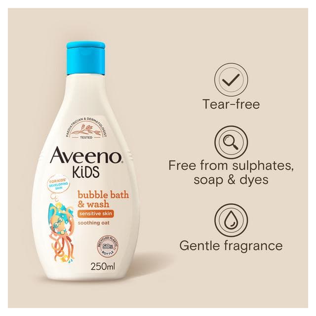 Aveeno Kids Bubble Bath & Wash with Soothing Oat Extract 250ml - gallery image 4