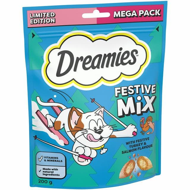 Dreamies Festive Mix 200g Turkey & Salmon Christmas Cat Biscuit Treats - gallery image 1