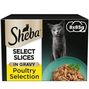 Sheba Select Slices 8 x 85g Mixed Poultry Collection in Gravy Wet Cat Food Trays