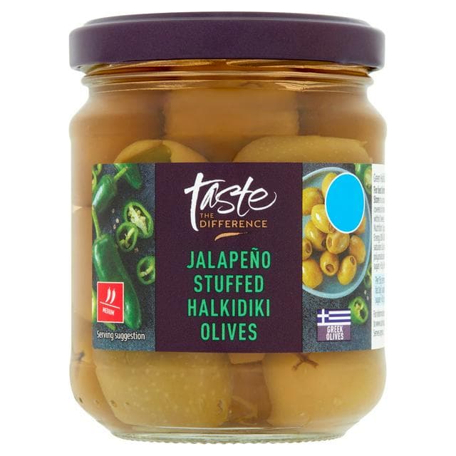 Sainsbury's Jalapeño Stuffed Halkidiki Olives, Taste the Difference 190g (110g*) - gallery image 1