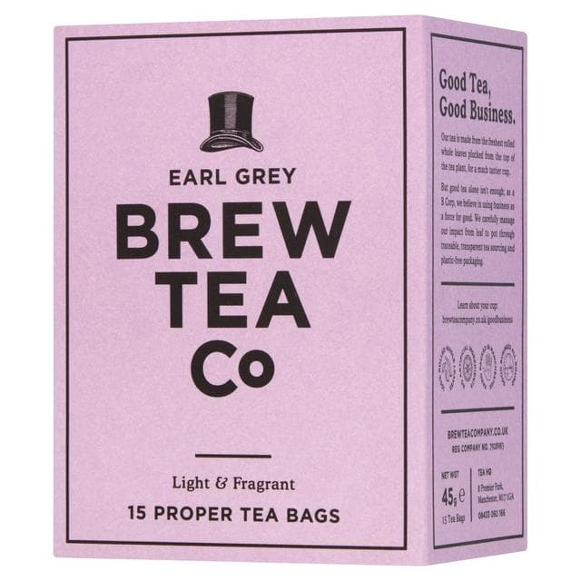 Brew Tea Co Earl Grey Proper Tea Bags x15 45g - gallery image 1