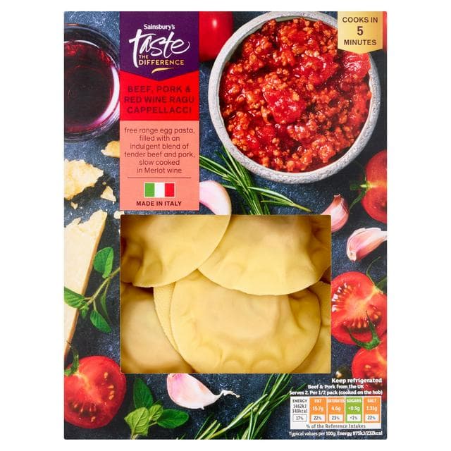 Sainsbury's Beef, Pork & Red Wine Ragu Cappellacci, Taste the Difference 250g - gallery image 1