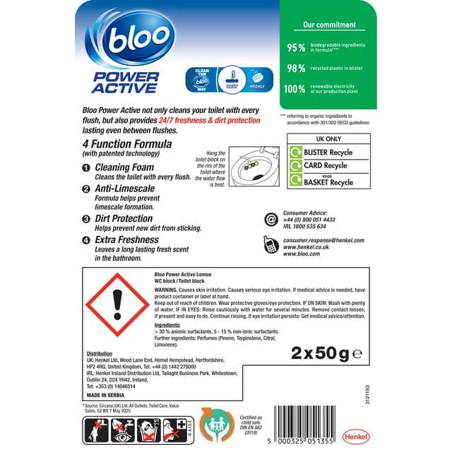 Bloo Power Active Lemon Rim Blocks 2x50g - gallery image 2