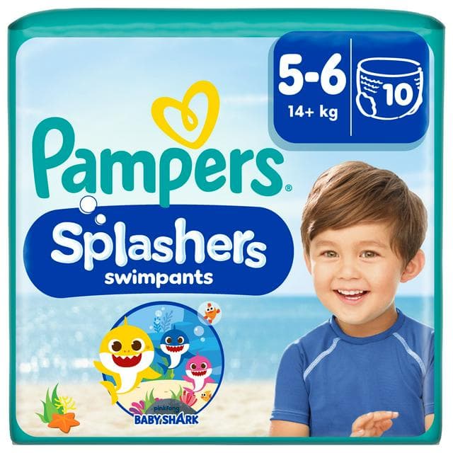 Pampers Splashers 10 x Baby Shark Edition Size 5-6, 14kg+ Disposable Swim Nappy Pants - gallery image 1