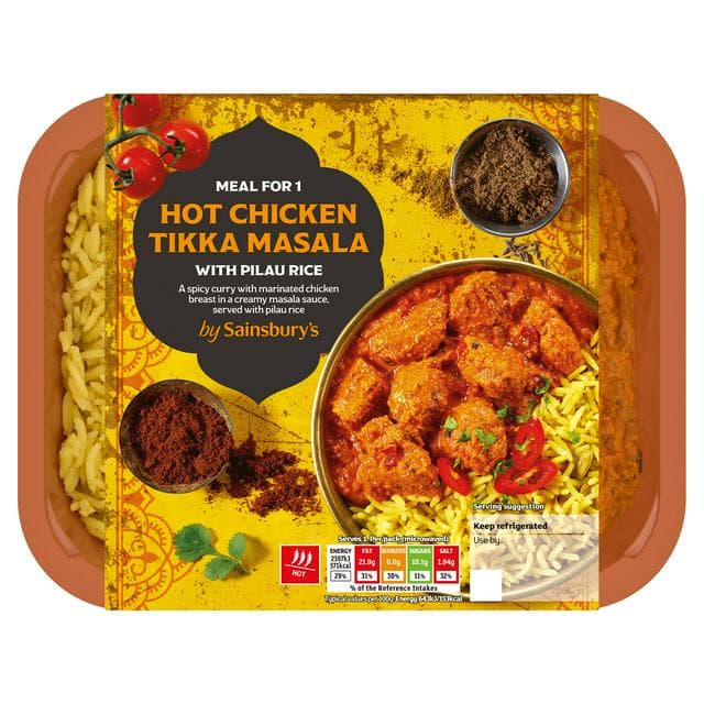 Sainsbury's Indian Hot Chicken Tikka Masala & Cumin Rice Ready Meal For 1 400g - gallery image 1