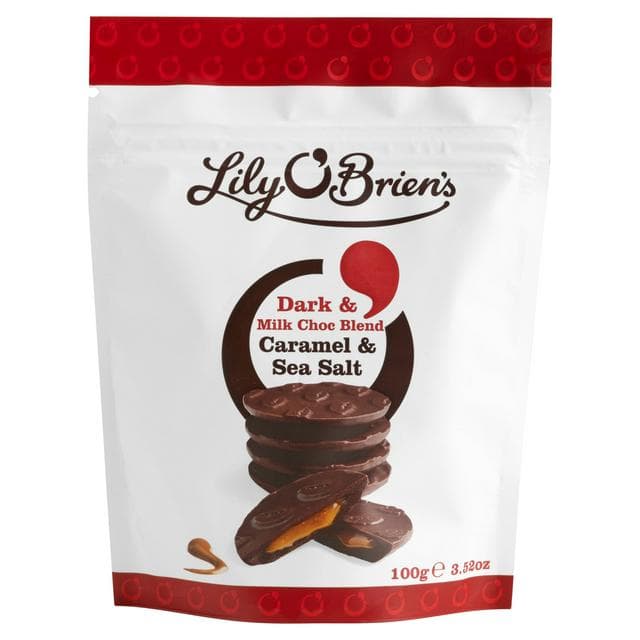 Lily O'Brien's Dark & Milk Choc Blend Caramel Sea Salt Bag 110g - gallery image 1