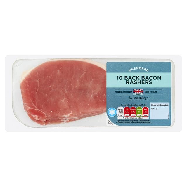 Sainsbury's Unsmoked Back Bacon Rashers x10 300g - gallery image 1