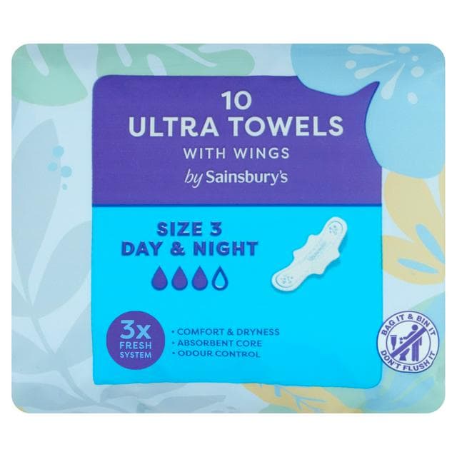 Sainsbury's Ultra Towels with Wings Day & Night Size 3, x10 - gallery image 1