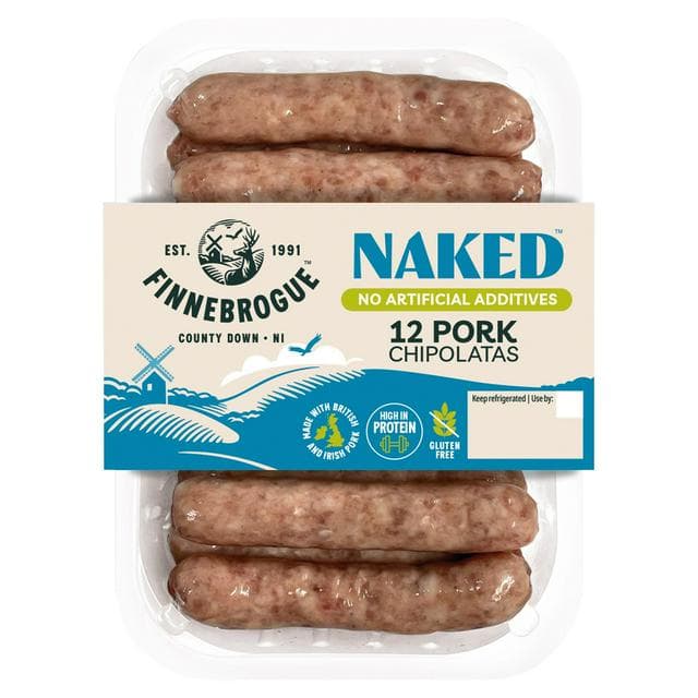 Finnebrogue Naked Pork Chipolatas x12 340g - gallery image 1
