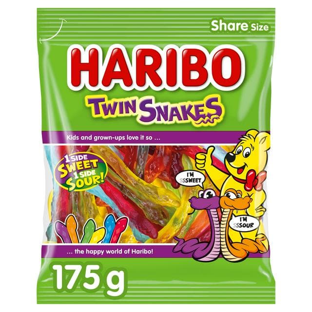 Haribo Twin Snakes Sweets Sharing Bag 175g - gallery image 1