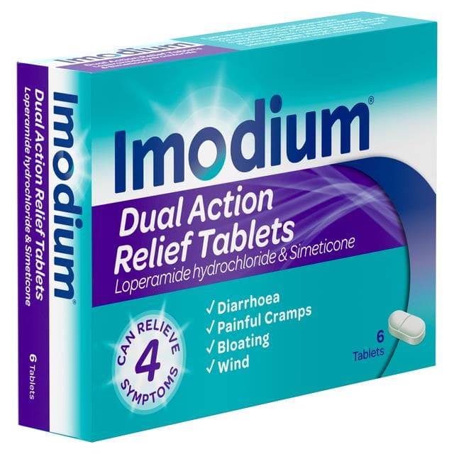 Imodium Dual Action 6 x Bloating Wind Relief Diarrhoea Cramps Tablets - gallery image 3