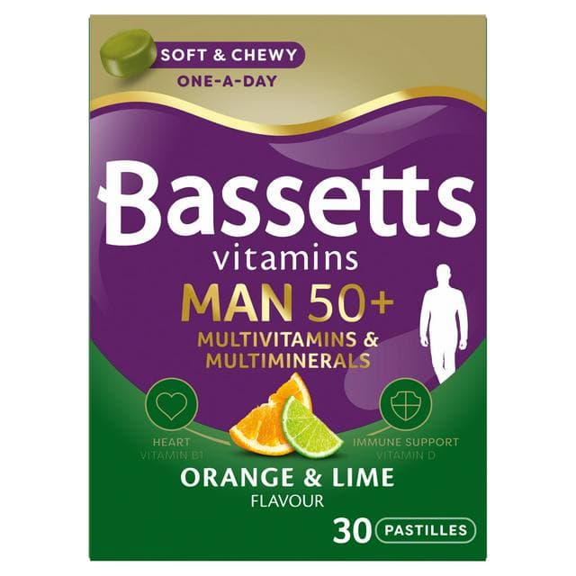 Bassetts Vitamins Man 50+ Multivitamins & Multiminerals Orange & Lime Flavour Pastilles x30 - gallery image 1